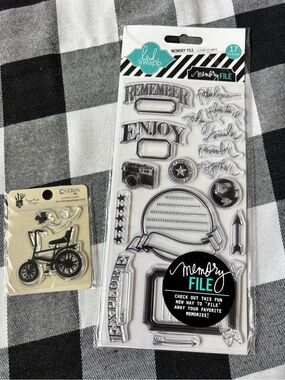 Heidi Swapp Black Bicycle and Decorative Clear Stamp Set